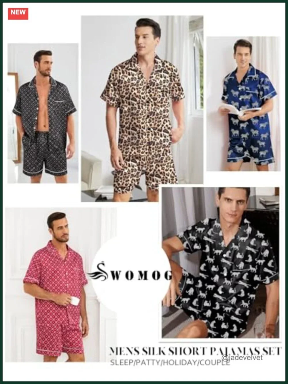 Men's Silk Satin Pajama Set Short Sleeve 2 Piece Button Down Sleepwear with